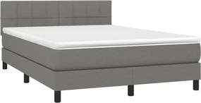 vidaXL Κρεβάτι Boxspring με Στρώμα &amp; LED Σκ.Γκρι 140x200 εκ Υφασμάτινο