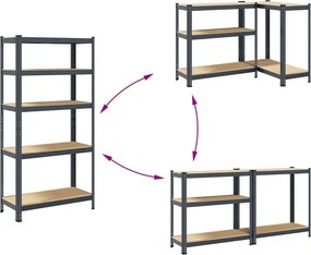 vidaXL Ραφιέρα Αποθήκευσης 5 Επιπέδων Ανθρακί από Ατσάλι &amp; Επεξ. Ξύλο