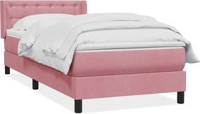 vidaXL Κρεβάτι Boxspring με Στρώμα Ροζ 80x220 εκ. Βελούδινο