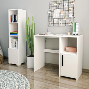 Study Desk &amp; Bookshelf Kuzey Set - White White
