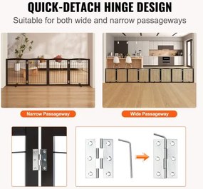 VEVOR Free Standing Dog Gate 32x96.5 inch Freestanding Pet Gate Foldable Brown