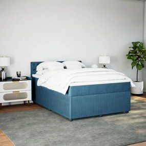 vidaXL Κρεβάτι Boxspring με Στρώμα Μπλε 140x190 εκ. Βελούδινο