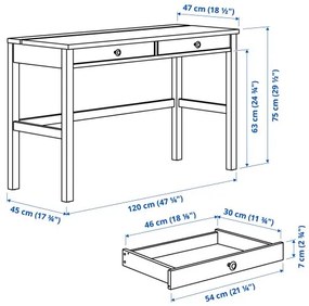 HEMNES γραφείο με 2 συρτάρια, 120x47 cm 305.349.54