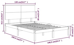 vidaXL Πλαίσιο Κρεβατιού Λευκό 135x190 εκ. από Μασίφ Ξύλο Double