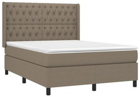 vidaXL Κρεβάτι Boxspring με Στρώμα & LED Taupe 140x190 εκ. Υφασμάτινο