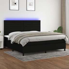 Κρεβάτι Boxspring με Στρώμα &amp; LED Μαύρο 200x200 εκ. Υφασμάτινο