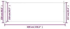 Σκίαστρο Πλαϊνό Συρόμενο Βεράντας Καφέ 220 x 600 εκ. - Καφέ