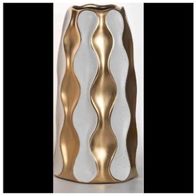 Βάζο Κεραμικό Λευκό &amp; Χρυσό 15x15x31cm 752-20065 Estheti-752-20065-Λευκό-Χρυσό 752-20065