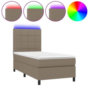 vidaXL Κρεβάτι Boxspring με Στρώμα &amp; LED Taupe 90x190 εκ. Υφασμάτινο