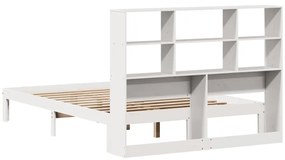 Κρεβάτι Βιβλιοθήκη Χωρίς Στρώμα Λευκό 135x190 εκ Μασίφ Πεύκο - Λευκό