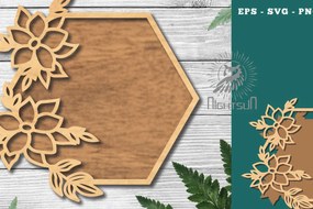 Intra απο ξύλο plywood Χρώμα wenge 3mm-4mm πάχος - Floral εξάγωνο κομμένο λέιζερ πινακίδα Δίασταση 30x20 cm INTRAFABR-76131453