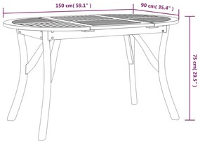 vidaXL Τραπέζι Κήπου 150 x 90 x 75 εκ. από Μασίφ Ξύλο Ακακίας