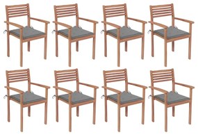 3072601 vidaXL Καρέκλες Κήπου Στοιβαζόμενες 8 τεμ. Μασίφ Ξύλο Teak &amp; Μαξιλάρια Γκρι, 1 Τεμάχιο