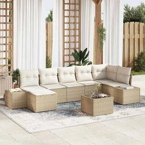 vidaXL Σετ Καναπέ Κήπου με μαξιλάρι 8 pcs Μπεζ Πολυ ράταν