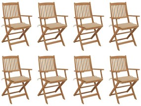 Καρέκλες Εξ. Χώρου Πτυσσόμενες 8 τεμ. Ξύλο Ακακίας &amp; Μαξιλάρια - Μπεζ