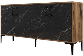 Μπουφές Kiev 845HCT5327 160x35x78cm Marble Effect Black-Walnut Particle Board, Metal