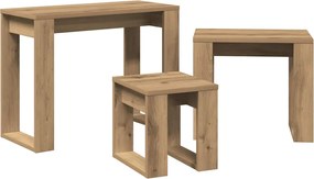 vidaXL Φωλιά τραπεζιών 3 τεμαχίων Ξύλο Τεχνικής Δρυς