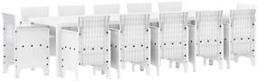 vidaXL Σέτ φαγητού για κήπο 13 pcs Λευκό 300 x 100 x 73 εκ Πολυ ράταν