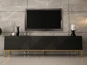 Τραπέζι Tv Merced A103, Μαύρο, Γυαλιστερό μαύρο, Ο αριθμός των θυρών: 3, 190x52x37cm, 41 kg | Epipla1.gr