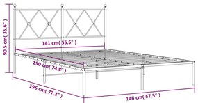 Πλαίσιο Κρεβατιού με Κεφαλάρι Λευκό 140x190 εκ. Μεταλλικό - Λευκό