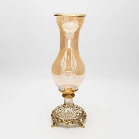 Βάζο Γυάλινο Με Μεταλλικά Τελειώματα 819-00427 13x13x36cm Antique Gold-Honey Estheti Home Μέταλλο,Γυαλί
