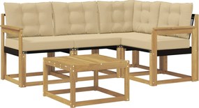vidaXL Σειρά Καναπέ Εξωτερικού με μαξιλάρι 5 pcs Λευκό και Μπεζ