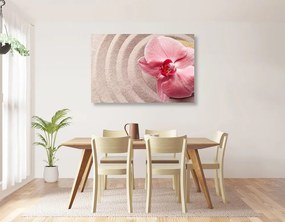 Εικόνα άμμου θάλασσας και ροζ ορχιδέας - 90x60
