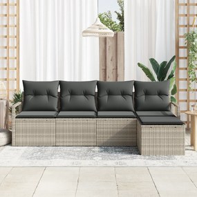 vidaXL 5 Τεμαχίων Σετ Καναπέ Κήπου με Μαξιλάρια Ανοιχτό Γκρι Πολυ Ρατάν