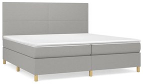 vidaXL Κρεβάτι Boxspring με Στρώμα Ανοιχτό Γκρι 200x200 εκ. Υφασμάτινο