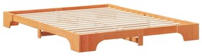 vidaXL Κρεβάτι δαπέδου Καφέ 160 x 220 cm Μασίφ ξύλο πεύκου