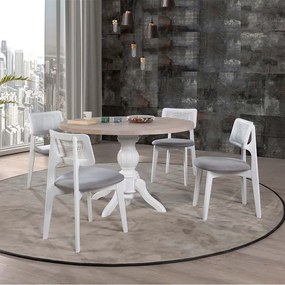 Τραπεζαρία Albero (Σετ 5Τμχ) 117FRF1230 120x120x75cm Natural-White Four Seater Wood, Fabric