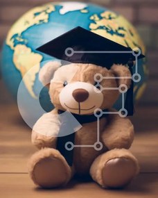 Intra Συλλεκτικό Ξύλινο Παζλ Plywood 4mm - Αποφοίτηση από Teddy Bear με Globe and Books Σε Ξύλινο Κουτί - Διαστάσεις Puzzle: 10x10 cm – 25 κομμάτια