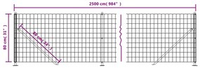 vidaXL Συρματόπλεγμα Περίφραξης Ανθρακί 0,8 x 25 μ. με Βάσεις Φλάντζα