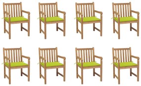 Καρέκλες Κήπου 8 τεμ. Μασίφ Ξύλο Teak με Φωτ. Πράσινα Μαξιλάρια