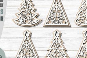 Σετ των 3 Intra απο ξύλο plywood 3mm-4mm πάχος Χριστουγεννιάτικο Στολίδι , Δέντρο με στρώσεις Δίασταση 8x8 cm INTRAFABR-79025150