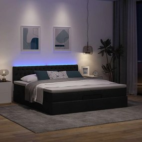 vidaXL Οθωμανικό κρεβάτι με στρώματα &amp; LEDs Μαύρο 200x200cm ύφασμα