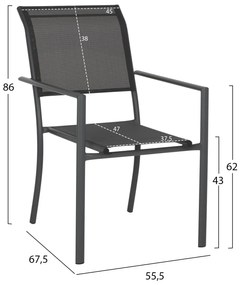 Σετ κήπου HM11819 7 τεμ Γκρί με 6 Καρέκλες Αλουμινίου Textline και Τραπέζι Μεταλλικό 160x90x72 εκ.