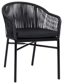 Aluminum Armchair  Black with Black Wicker 57x58x77cm