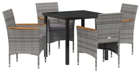 vidaXL Σέτ φαγητού για κήπο με μαξιλάρι 5 pcs Γκρι Πολυ ράταν