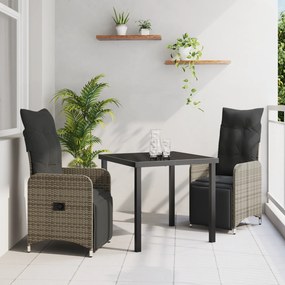 vidaXL Σετ Κήπου 3 Τεμ με Μαξιλάρια Γκρι Πολυ Rattan