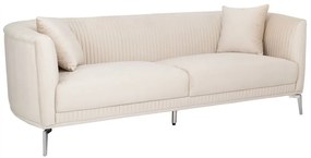 Καναπές Βελούδινος 3Θέσιος 88039 220x96x73cm Cream-Silver Μέταλλο,Ύφασμα
