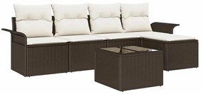 vidaXL Σετ Καναπέ Κήπου με μαξιλάρι 6 pcs Καφέ Πολυ ράταν