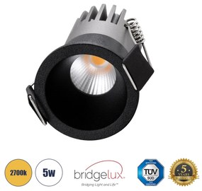 MICRO-S 60239 Χωνευτό LED Spot Downlight TrimLess Φ4cm 5W 625lm 38° AC 220-240V IP20 Φ4 x Υ5.9cm - Στρόγγυλο - Μαύρο - Θερμό Λευκό 2700K - Bridgelux COB - 5 Years Warranty