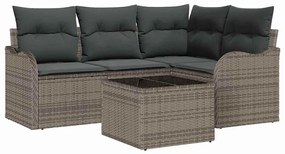 vidaXL Σετ Καναπέ Κήπου με μαξιλάρι 5 pcs Γκρι Πολυ ράταν