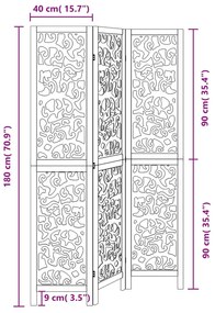 Διαχωριστικό Χώρου με 3 Πάνελ Μαύρο από Μασίφ Ξύλο Παυλώνιας - Μαύρο