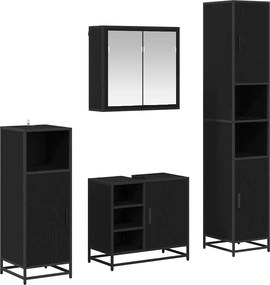 vidaXL Σετ Επίπλων Μπάνιου με ράφι 4 pcs Μαύρη Οξυά Επεξεργασμένο ξύλο