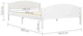 vidaXL Πλαίσιο Κρεβατιού Λευκό 160 x 200 εκ. από Μασίφ Ξύλο Πεύκου
