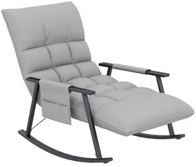 HOMCOM Πολυθρόνα-Κουνιστή, Ρυθμιζόμενη πλάτη & υποπόδιο, Πλαϊνή τσέπη, Κάλυμμα μικροϊνών, Μεταλλικός σκελετός, Γκρι