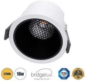 Χωνευτό Σποτ Downlight LED TrimLess 10W Λευκό-Μαύρο Θερμό 2700K PLUTO-M 60253 Globostar-60253-Λευκό 60253