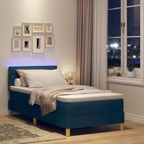 vidaXL LED Κρεβάτι με βάθρο με κεφαλάρι Μπλε 90 x 200 cm ύφασμα